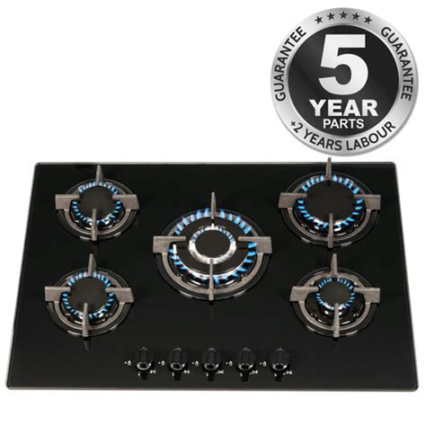 sia ghg703bl 70cm black 5 burner gas on glass hob